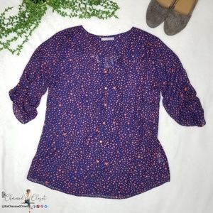 Zucca | blue orange semi sheer button up blouse